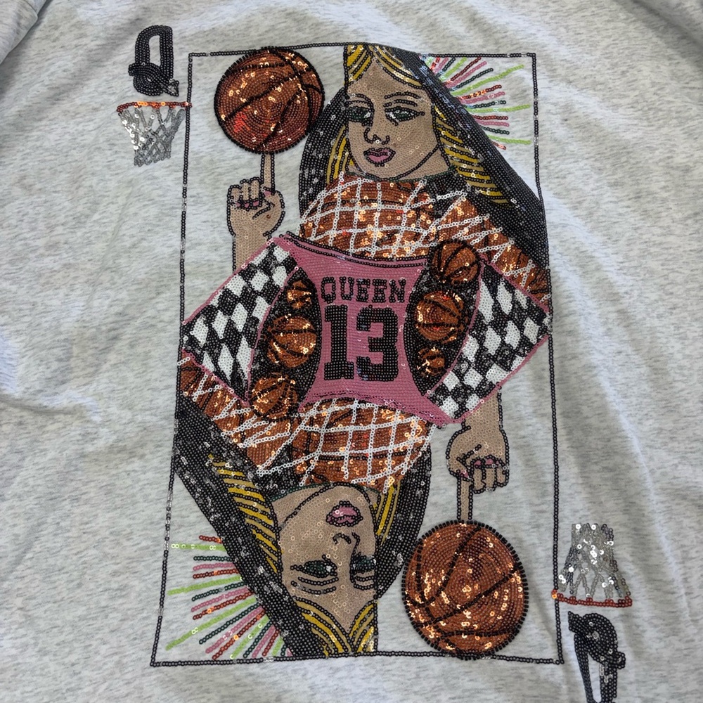 QUEEN OF SPARKLES Gray Graphic Sweater